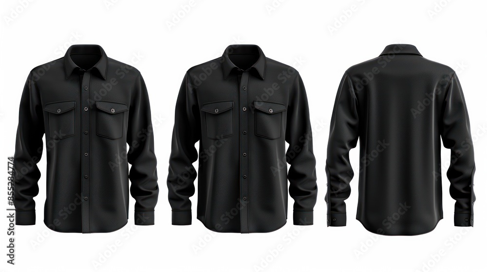 3D realistic vector illustration of a mens classic black shirt with ...