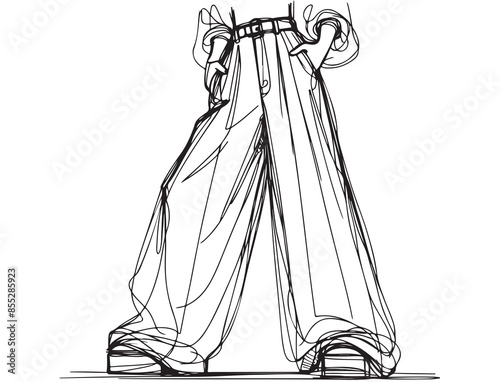 Fashion stylish girl in very wide pants. Sketch