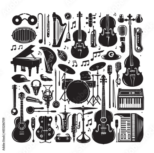 Music Instruments icon collection - vector silhouette illustration
