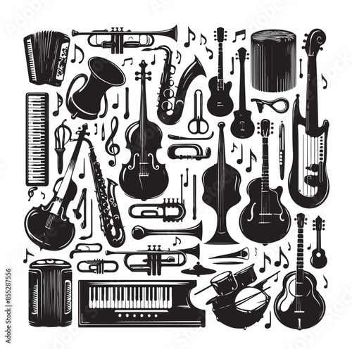 Music Instruments icon collection - vector silhouette illustration
