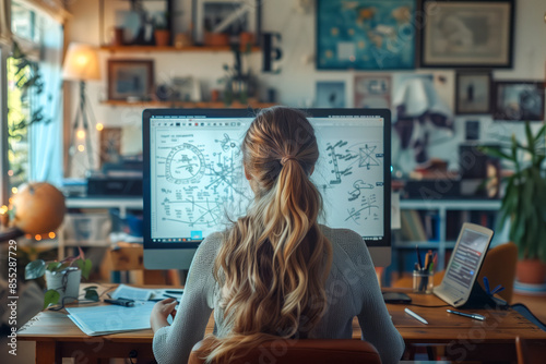 Woman Working on Computer in Creative Home Office