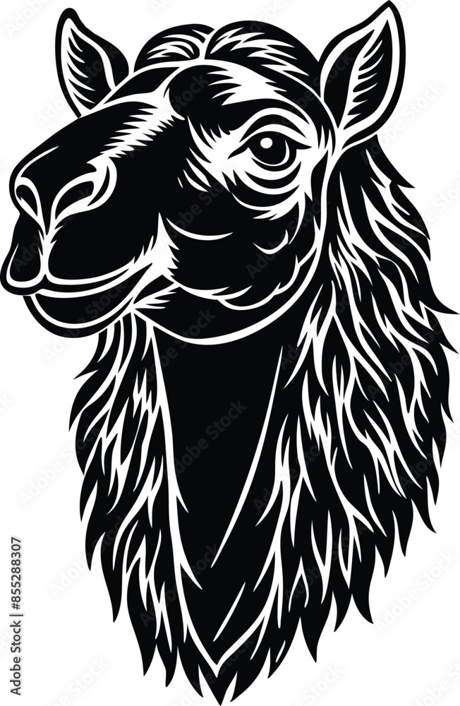 Obraz premium Camel head silhouette vector art style with white background