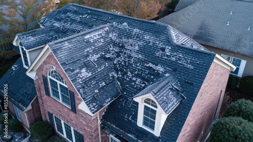 Roof with hail damage and inspection chalk markings photo