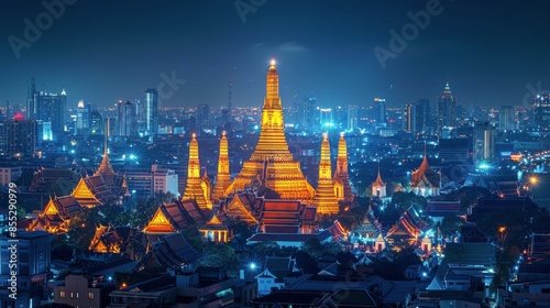 Urban Cityscape at Night Across River