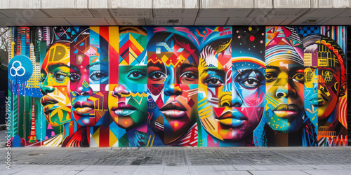 Vibrant Faces Mural with Olympic Rings