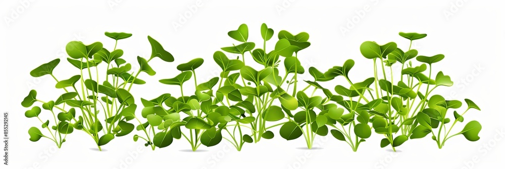 A close-up image of fresh, green microgreens against a white background. Generative AI A close-up image of fresh, green microgreens against a white background. Generative AI