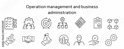 Operation management and business administration editable stroke outline icons set isolated