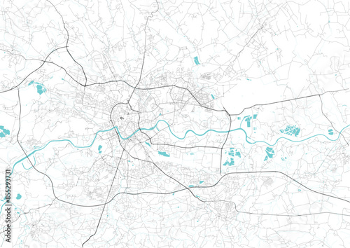 Street map art of Krakow city in Poland. Road map of Krakow. Black and white (blue) illustration of Krakow streets. European city Printable poster.