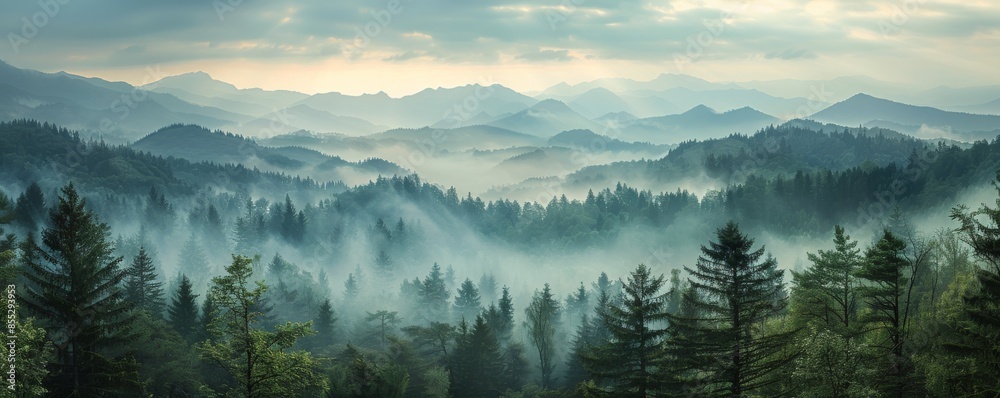 Fototapeta premium Fog-Covered Mountain Range