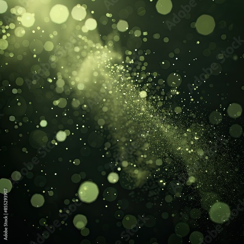 backlit dust particles, small, soft green tint,
