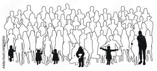 Image of a crowd silhouette, a group of people with children