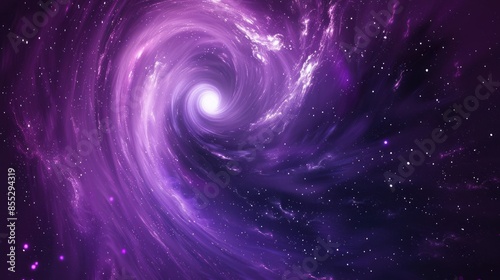 Vector design of a dark violet spiral black hole against a galaxy background with the Milky Way spiral Conceptual depiction of the universe and stars