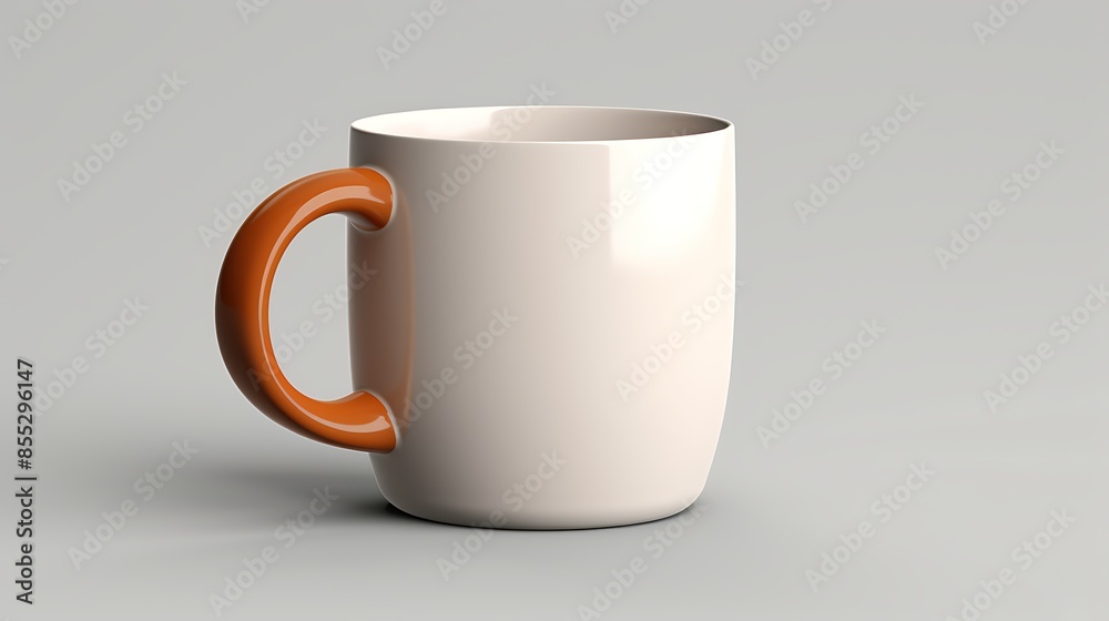 Here is a simple and clean coffee mug mockup. The mug is white with an orange handle. It is sitting on a solid gray background. Here is a simple and clean coffee mug mockup. The mug is white with an orange handle. It is sitting on a solid gray background.