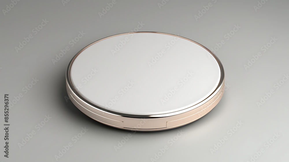 3D rendering illustration of a round makeup compact with a rose gold frame on a matching background. 3D rendering illustration of a round makeup compact with a rose gold frame on a matching background.