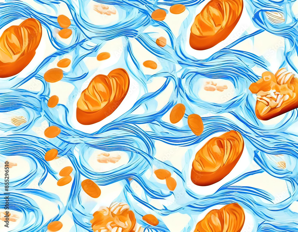 Fototapeta premium seamless vector image with continuous pattern including bakery products. Bread, pastries,