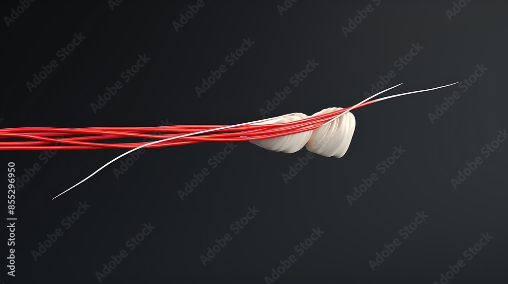 3D rendering of a group of white seashells with red and white cords wrapped around them on a dark background. 3D rendering of a group of white seashells with red and white cords wrapped around them on a dark background.
