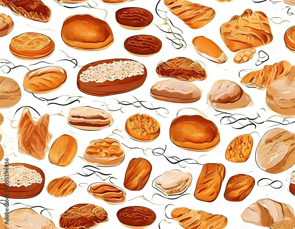seamless vector image with continuous pattern including bakery products. Bread, pastries, seamless vector image with continuous pattern including bakery products. Bread, pastries,