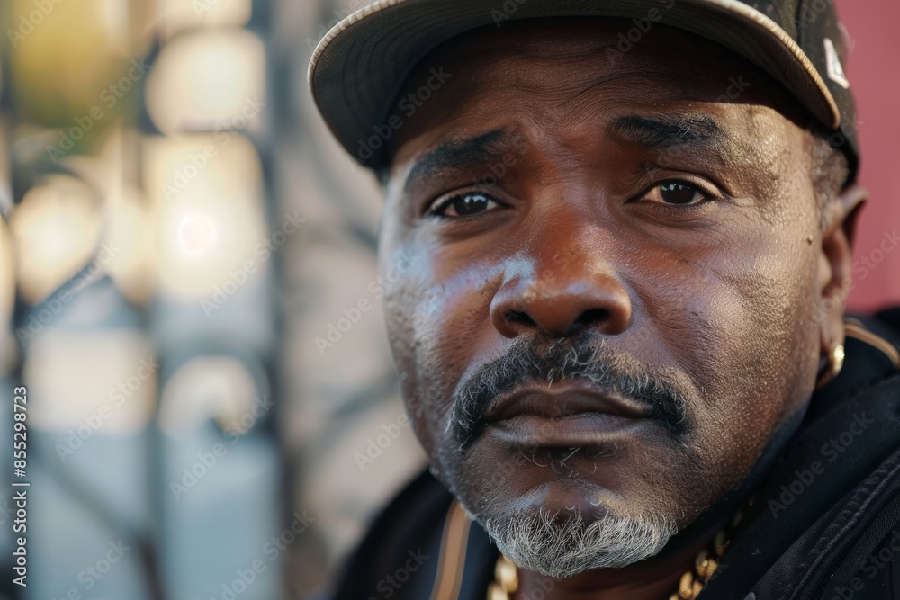 African american man wearing a baseball cap is posing outside African american man wearing a baseball cap is posing outside