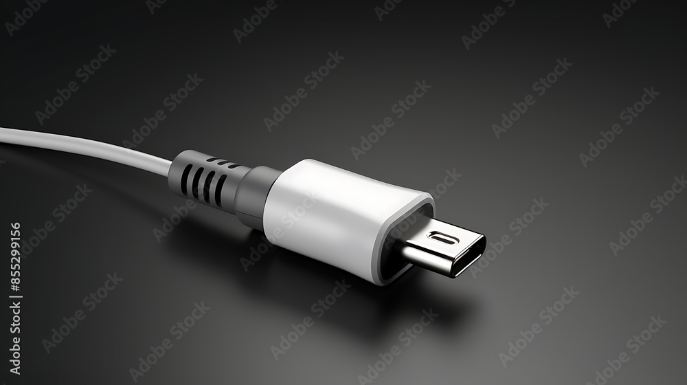 A close-up of a white USB-C cable against a black background. A close-up of a white USB-C cable against a black background.