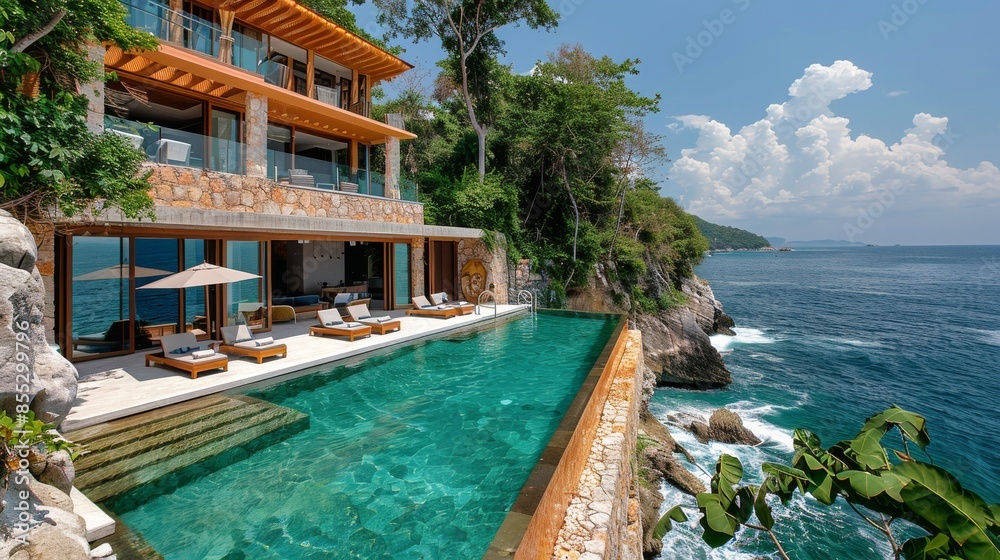 Fototapeta premium Large Swimming Pool Adjacent to Ocean