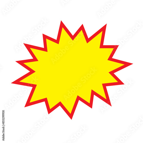 Blank sale tags. Ribbon sale banners. Red and yellow starburst stickers. Pop art funny bang bubble on white background. Cartoon comic style.