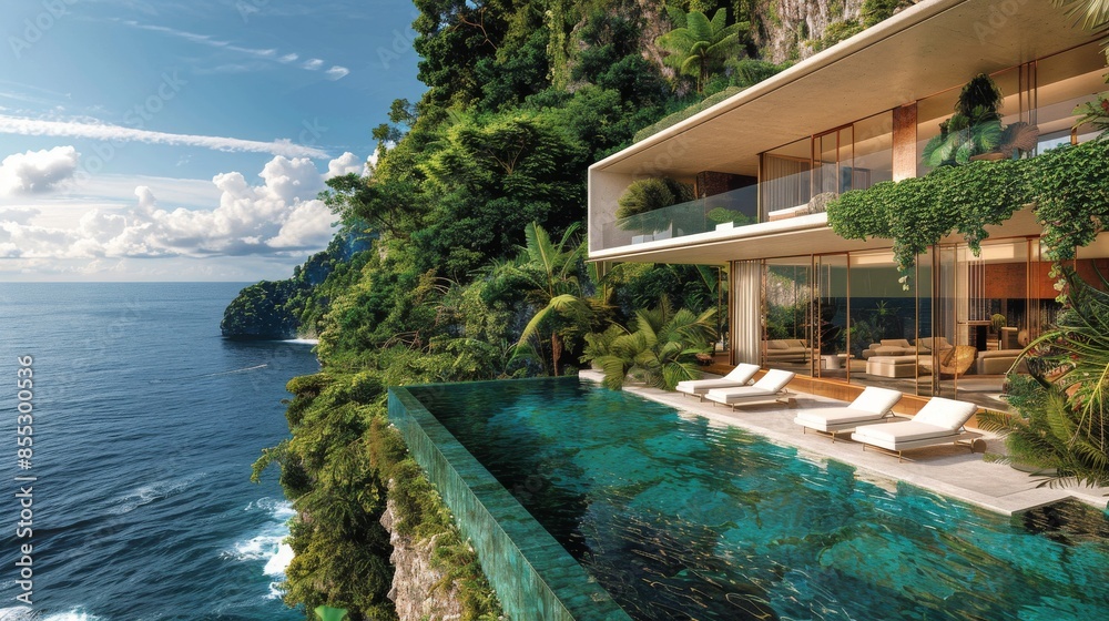 Fototapeta premium Large Swimming Pool Next to Ocean