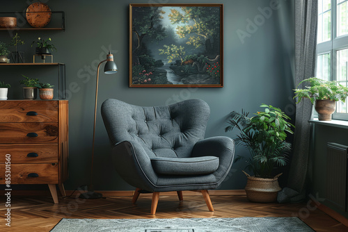 Cozy Dark Living Room with Armchair