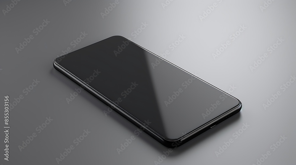Black sleek smart phone on a dark background. The phone is at a slight angle, showing its side profile. Black sleek smart phone on a dark background. The phone is at a slight angle, showing its side profile.