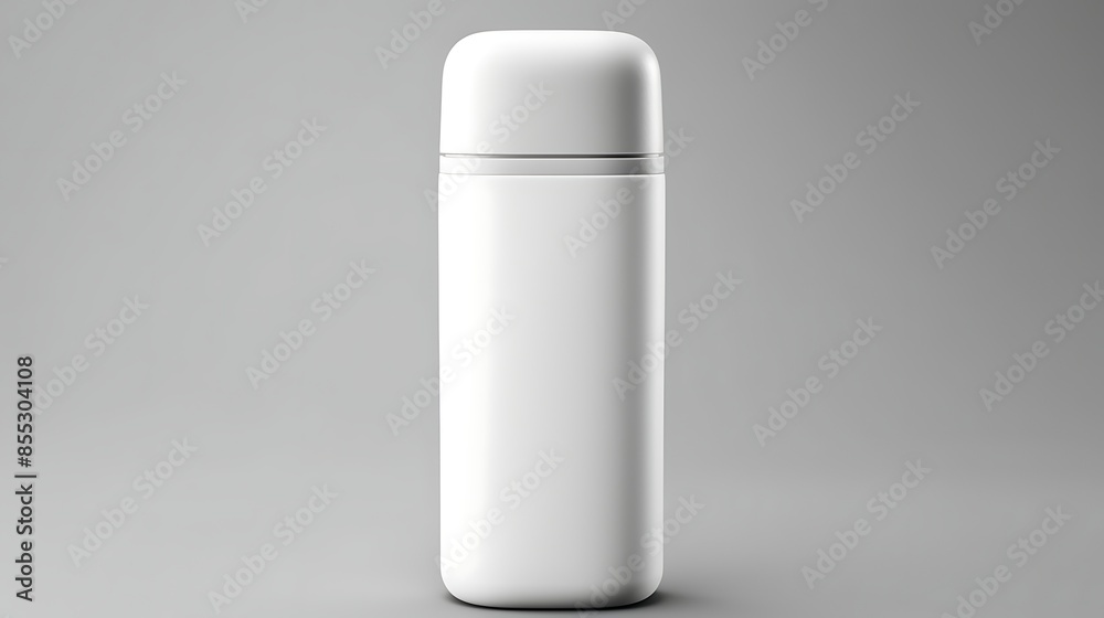 3D rendering of a plain white plastic bottle with a white cap on a light gray background. 3D rendering of a plain white plastic bottle with a white cap on a light gray background.