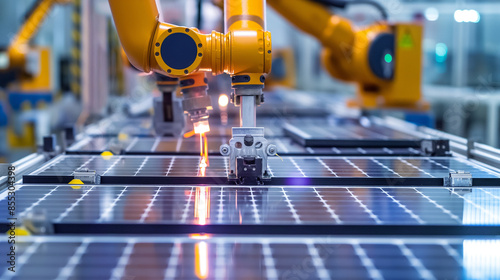 The final stage of solar panel production, where robotic arms place the last components with precision, readying them for installation