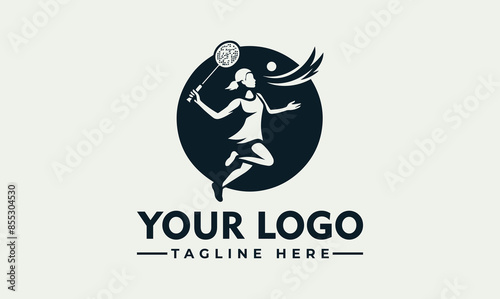 Woman Badminton Vector Logo Symbolize Athleticism, Elegance, and the Thrill of Badminton Competition Capture Attention with the Bold and Memorable Woman Badminton Vector Logo