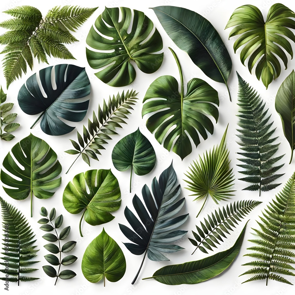 Fototapeta premium Assorted Collection of Tropical Leaves Isolated on White Background