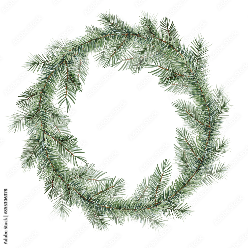 watercolor wreath with coniferous branches, Christmas tree, hand drawn sketch of green fir branches, natural pine branch on white background, natural forest tree illustration watercolor wreath with coniferous branches, Christmas tree, hand drawn sketch of green fir branches, natural pine branch on white background, natural forest tree illustration