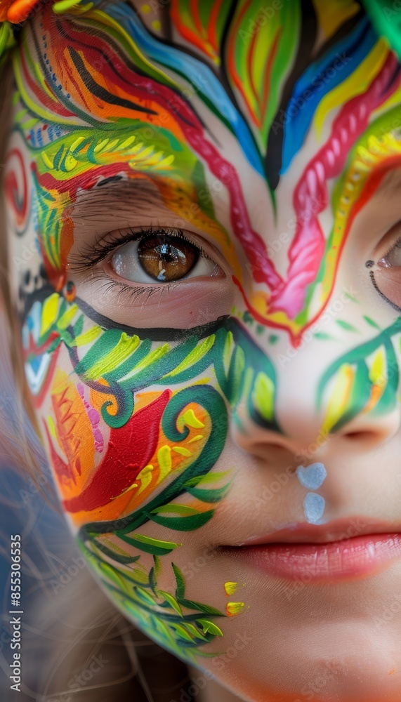 Close-Up of Child with Festive Face Paint Design at Oktoberfest - Perfect for Cards and Posters Close-Up of Child with Festive Face Paint Design at Oktoberfest - Perfect for Cards and Posters
