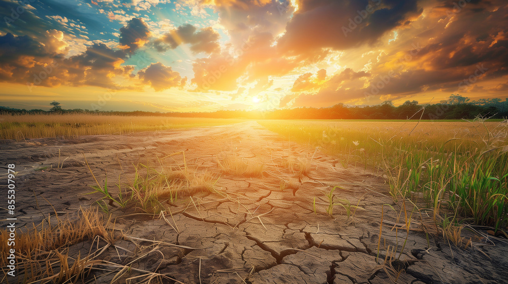 Obraz premium photo of a dried-out field, emphasizing the theme of climate change.