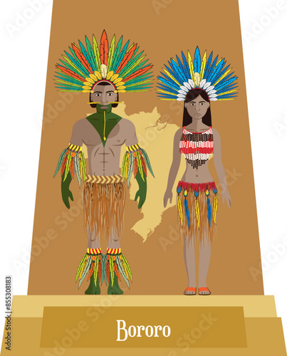 Illustration vector isolated of Brazilian native people, Bororo, typical costume .
