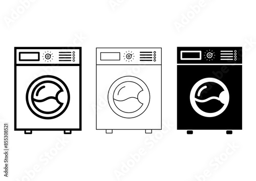 Washing machine icons on a white background. Vector image.fill and stoke