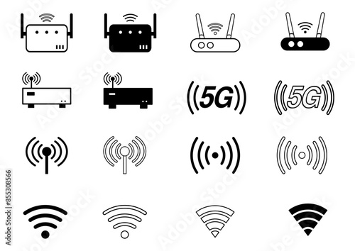 wireless wifi routers,modem vector set,5 g,antena,signal,waves