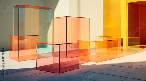 Showcase your products in style with this stunning 3D rendering of a modern, geometric display.
