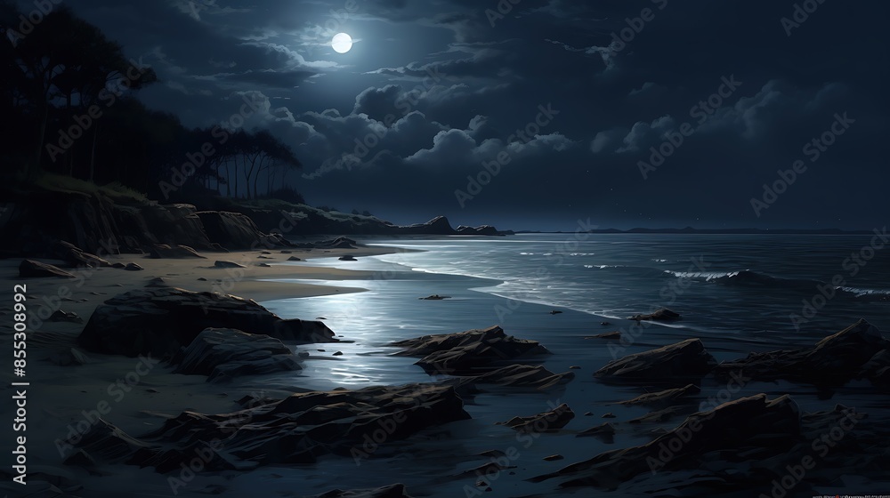 The moonlit beach is a beautiful and serene sight. The moonlit beach is a beautiful and serene sight.