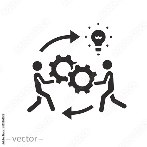 tapply team strategy icon, innovation implemen, automation process, business idea execution, flat symbol on white background - vector illustration