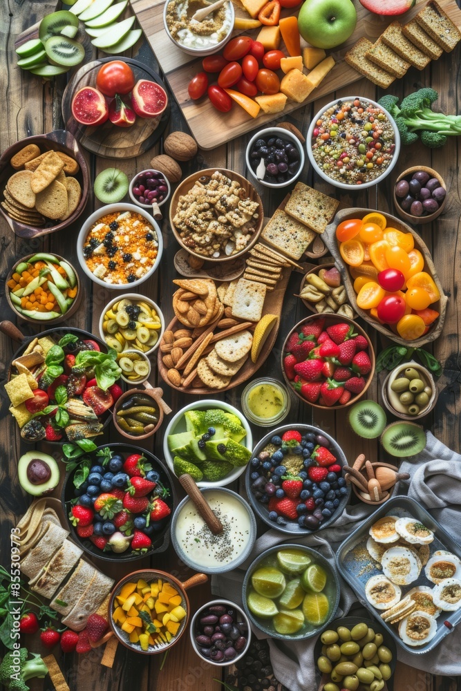 Gluten-Free Snacks and Meals: A Colorful Array of Healthy Options on a Rustic Wooden Table