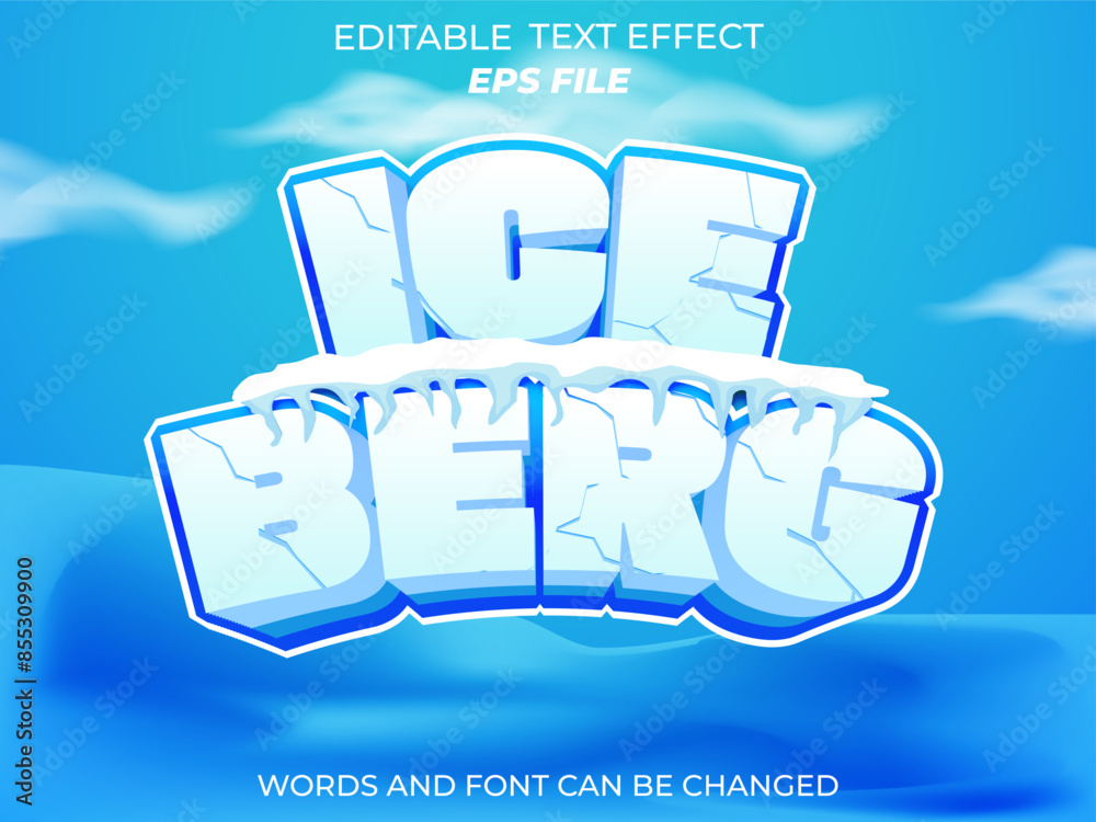 ice berg text effect, font editable, typography, 3d text. vector template