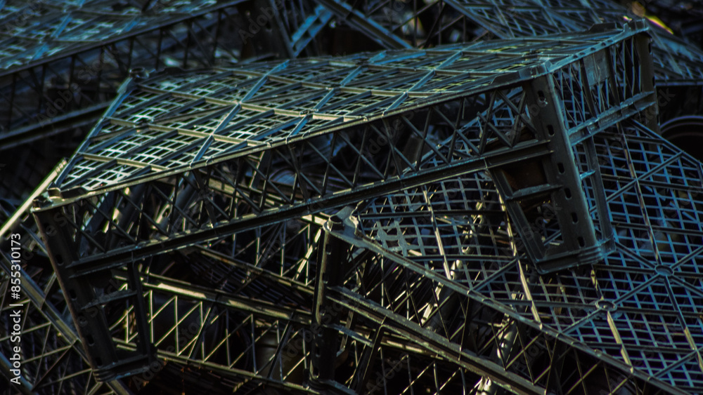 Obraz premium Black plastic baskets thrown on the street