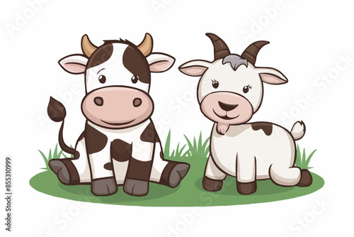 cartoon cute baby cow posing sitting