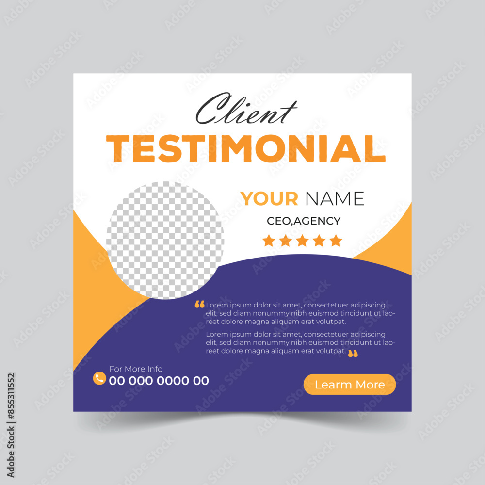 Fototapeta premium Set of client testimonials or review social media post design, client feedback template in square format that is modern and creative.
