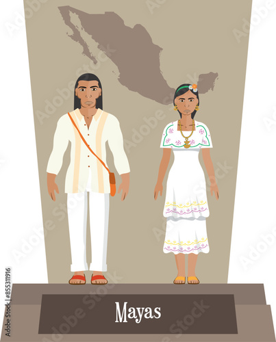 Illustration vector isolated of  Mexican, Native Traditional costumes Mayas