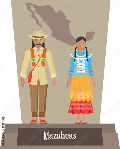 Illustration vector isolated of  Mexican, Native Traditional costumes Mazahuas