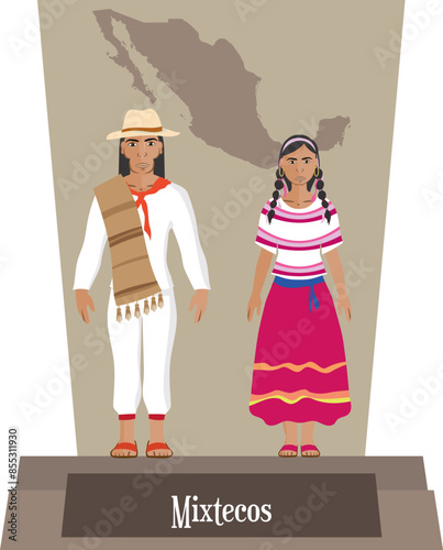 Illustration vector isolated of  Mexican, Native Traditional costumes Mixtecos