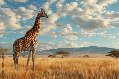 giraffe in the savannah Generative AI © Valentine